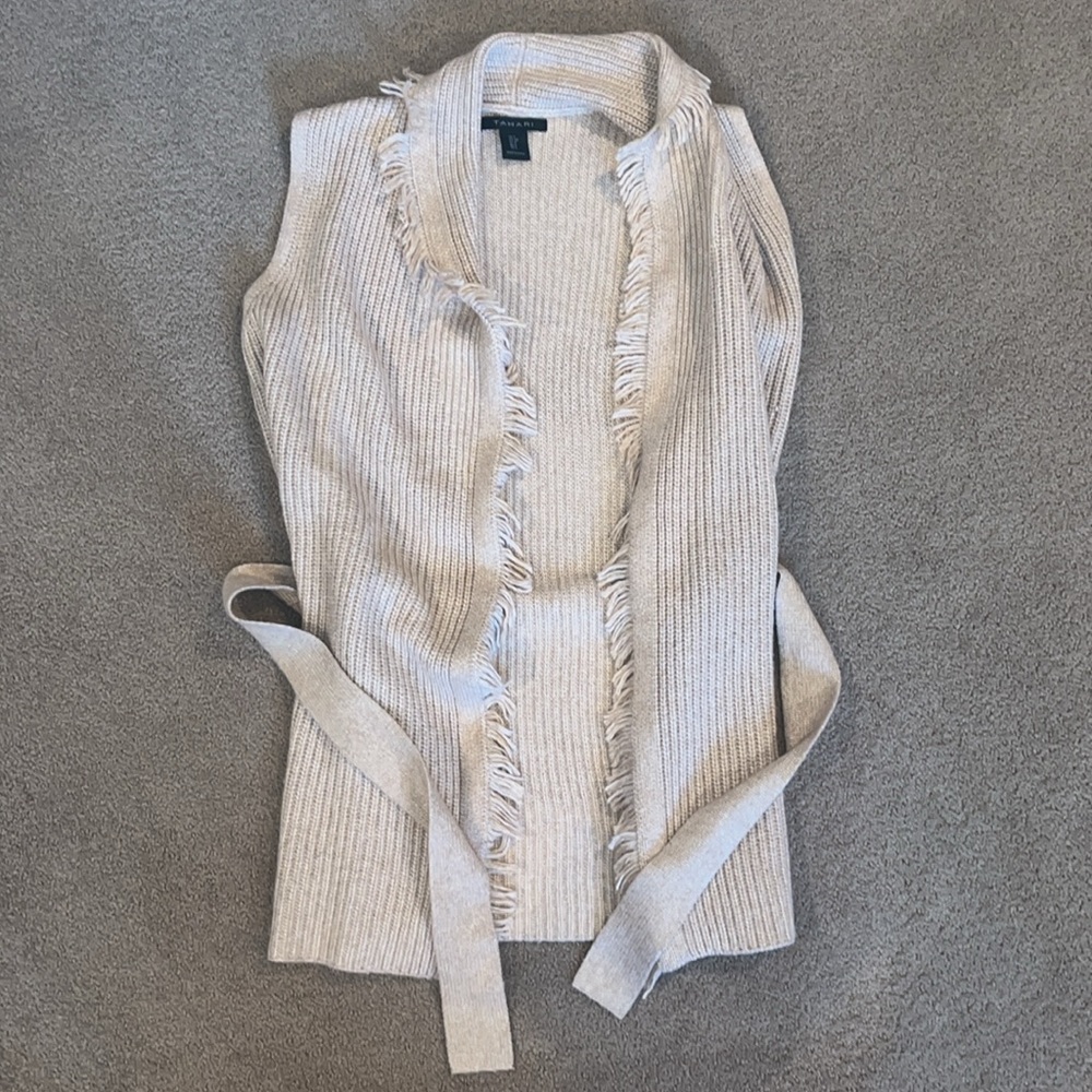 Tahari Cardigan Sweater Vest with Tie. Size S.